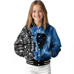 personalized buffalo bulls skull cluster royal blue varsity jacket best selling