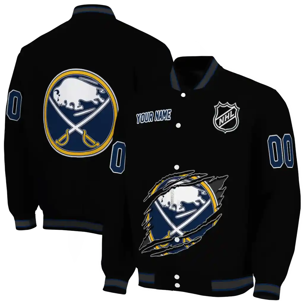 personalized buffalo sabres claw cut black varsity jacket fashion forward personalized buffalo sabres claw cut black varsity jacket fashion forward