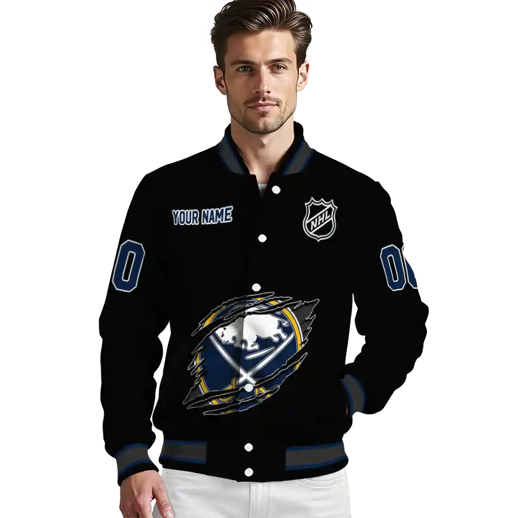 personalized buffalo sabres claw cut black varsity jacket high quality personalized buffalo sabres claw cut black varsity jacket high quality