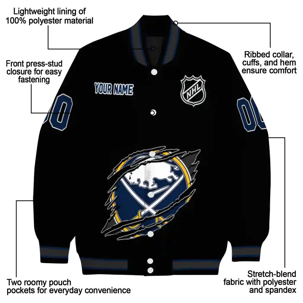 personalized buffalo sabres claw cut black varsity jacket new arrival personalized buffalo sabres claw cut black varsity jacket new arrival