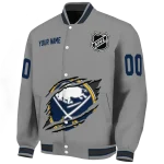 personalized buffalo sabres claw streak grey varsity jacket best selling