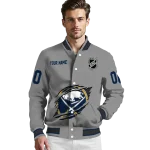 personalized buffalo sabres claw streak grey varsity jacket best selling