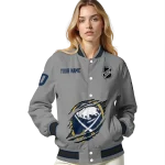 personalized buffalo sabres claw streak grey varsity jacket best selling