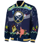 personalized buffalo sabres spongebob playtime navy blue varsity jacket best selling