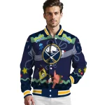 personalized buffalo sabres spongebob playtime navy blue varsity jacket best selling