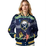 personalized buffalo sabres spongebob playtime navy blue varsity jacket best selling