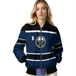 personalized buffalo sabres stripe statement navy blue black bomber jacket best selling