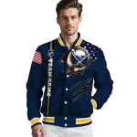 personalized buffalo sabres usa flag rips navy blue varsity jacket best selling