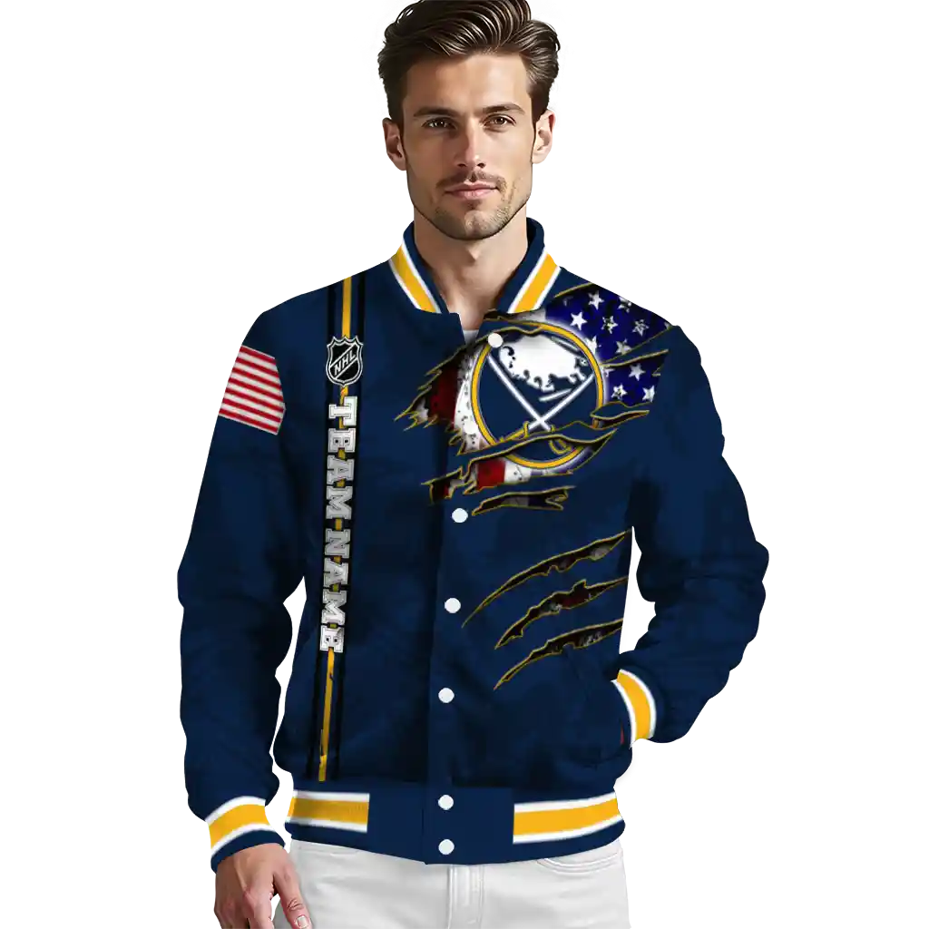 personalized buffalo sabres usa flag rips navy blue varsity jacket high quality personalized buffalo sabres usa flag rips navy blue varsity jacket high quality