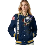 personalized buffalo sabres usa flag rips navy blue varsity jacket best selling