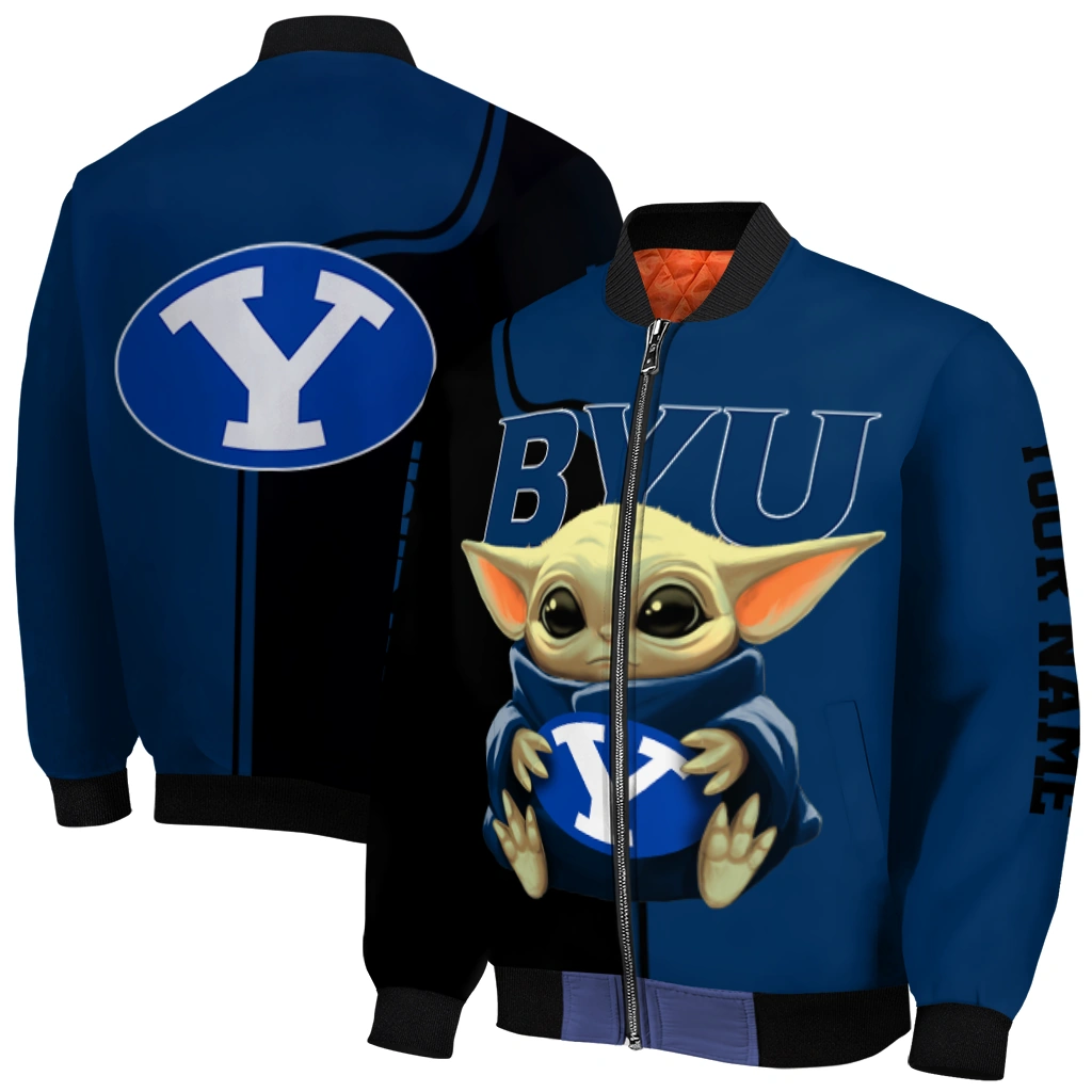 personalized byu cougars adorable yoda blue black bomber jacket best selling personalized byu cougars adorable yoda blue black bomber jacket best selling