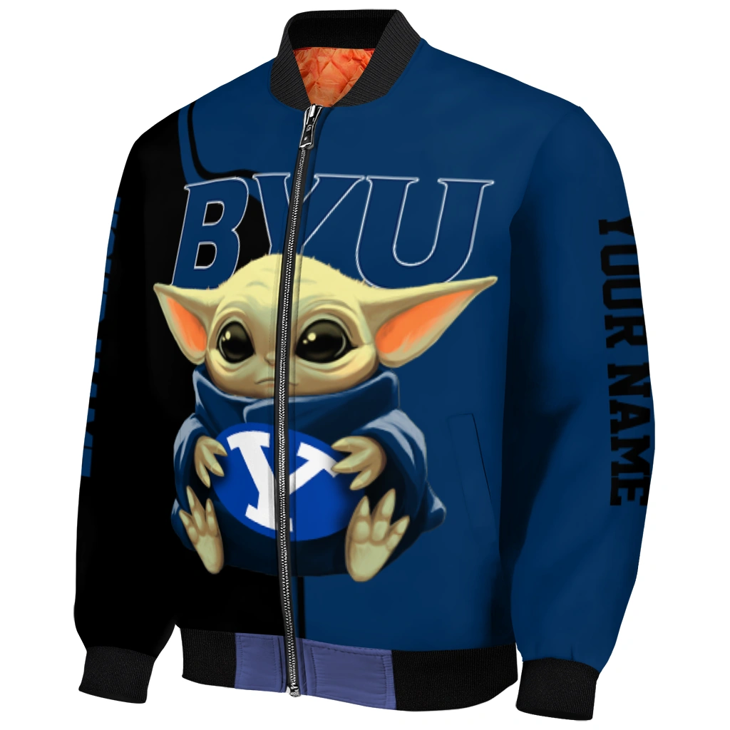 personalized byu cougars adorable yoda blue black bomber jacket fashion forward personalized byu cougars adorable yoda blue black bomber jacket fashion forward