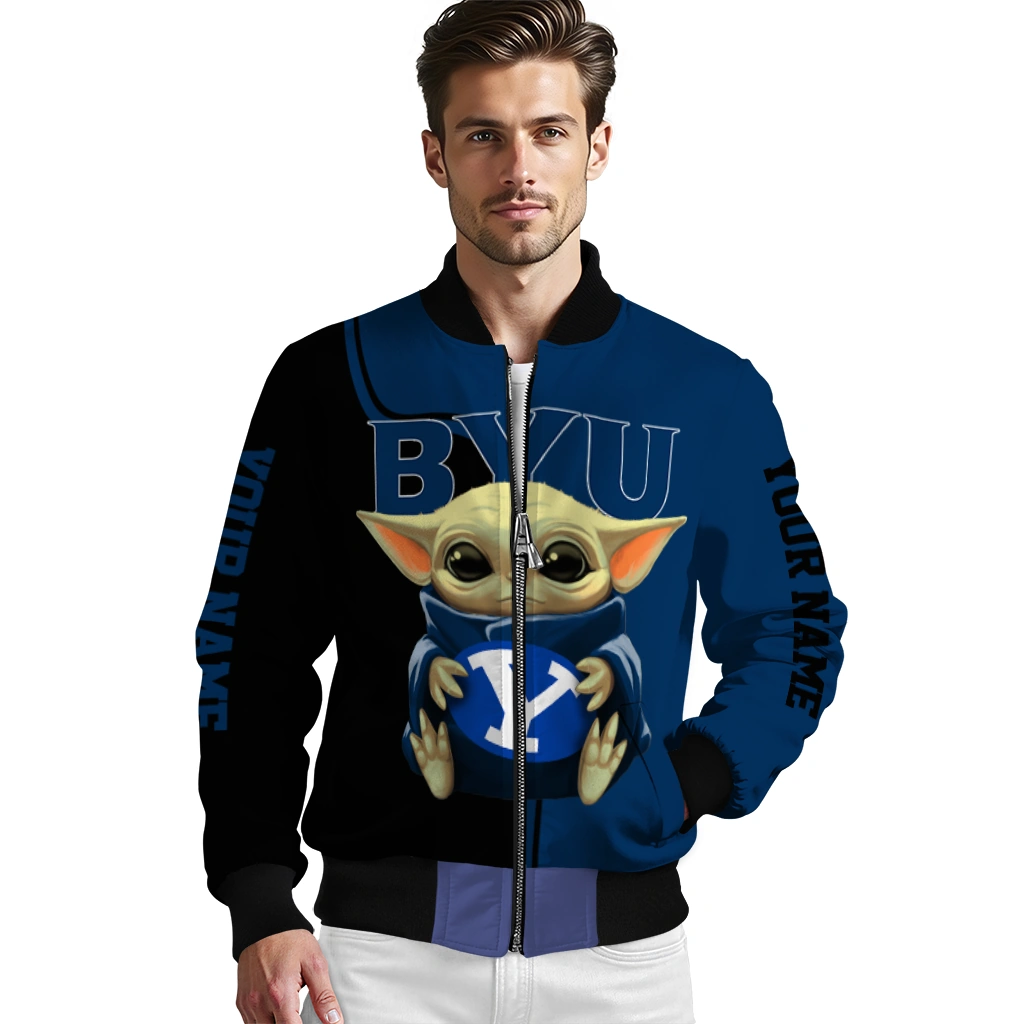 personalized byu cougars adorable yoda blue black bomber jacket high quality personalized byu cougars adorable yoda blue black bomber jacket high quality
