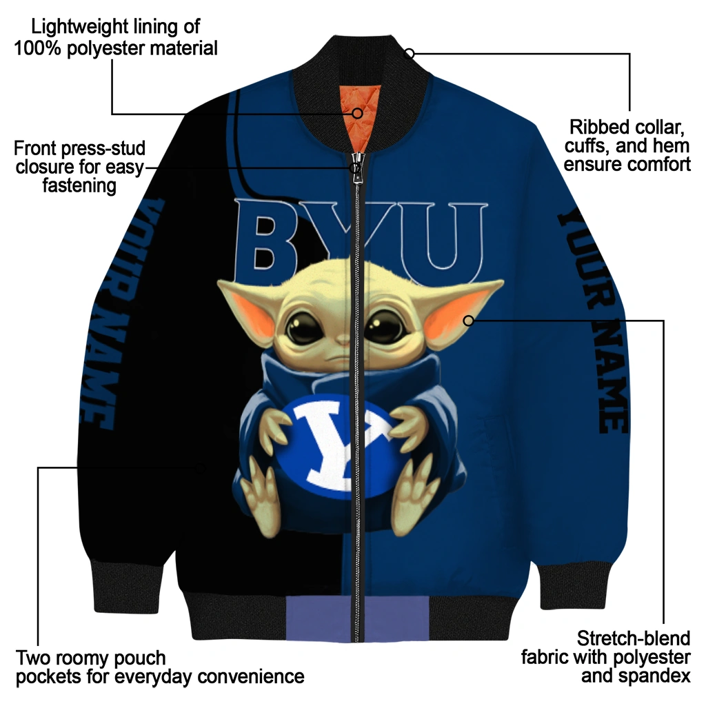 personalized byu cougars adorable yoda blue black bomber jacket new arrival personalized byu cougars adorable yoda blue black bomber jacket new arrival