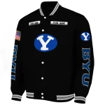 personalized byu cougars american flag skull black varsity jacket best selling