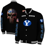 personalized byu cougars american flag skull black varsity jacket best selling
