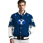 personalized byu cougars chevron style blue varsity jacket best selling