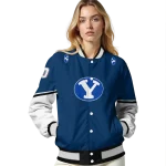 personalized byu cougars chevron style blue varsity jacket best selling