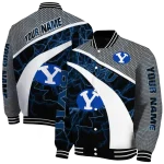 personalized byu cougars electric flash blue varsity jacket best selling