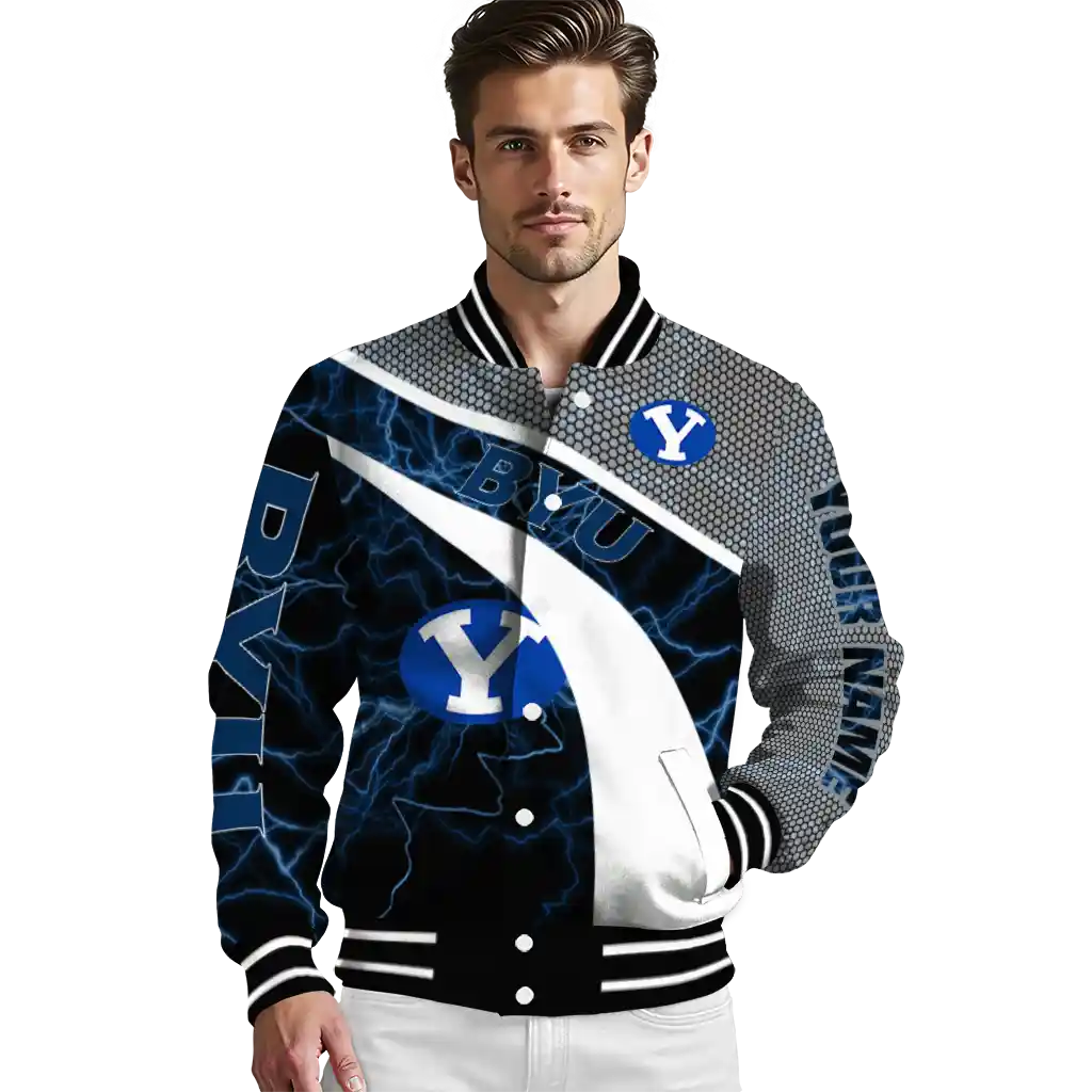 personalized byu cougars electric flash blue varsity jacket high quality personalized byu cougars electric flash blue varsity jacket high quality
