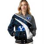 personalized byu cougars electric flash blue varsity jacket best selling