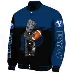 personalized byu cougars groot football blue black varsity jacket best selling