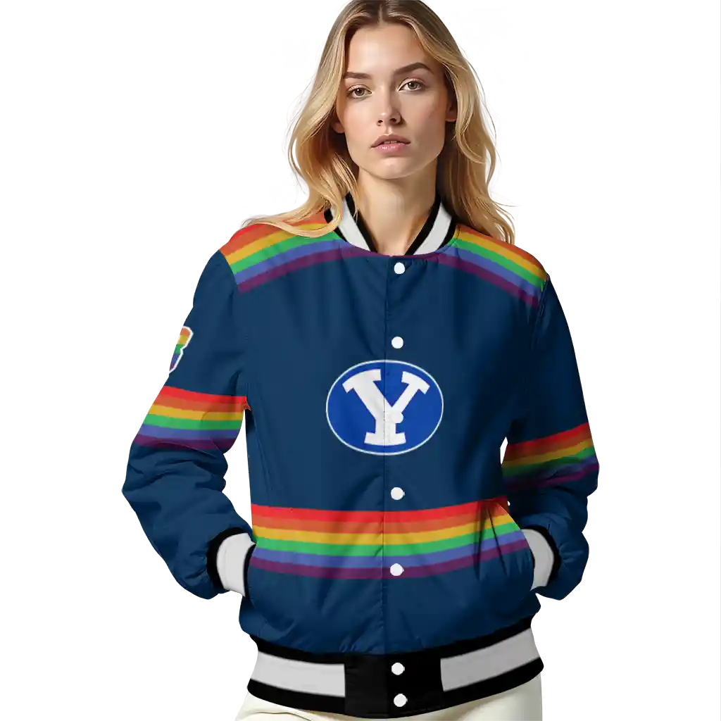 personalized byu cougars rainbow jersey number blue varsity jacket latest model personalized byu cougars rainbow jersey number blue varsity jacket latest model