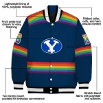 personalized byu cougars rainbow jersey number blue varsity jacket best selling