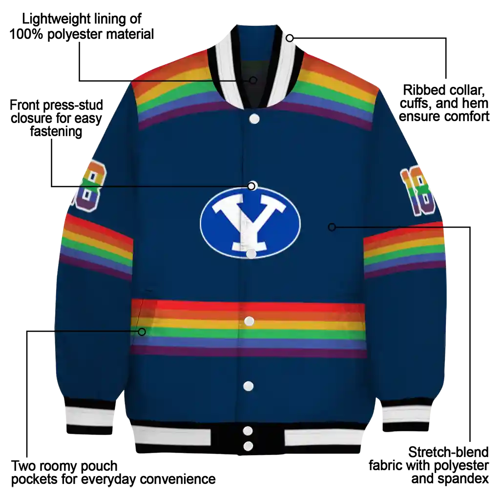 personalized byu cougars rainbow jersey number blue varsity jacket new arrival personalized byu cougars rainbow jersey number blue varsity jacket new arrival