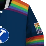 personalized byu cougars rainbow jersey number blue varsity jacket best selling