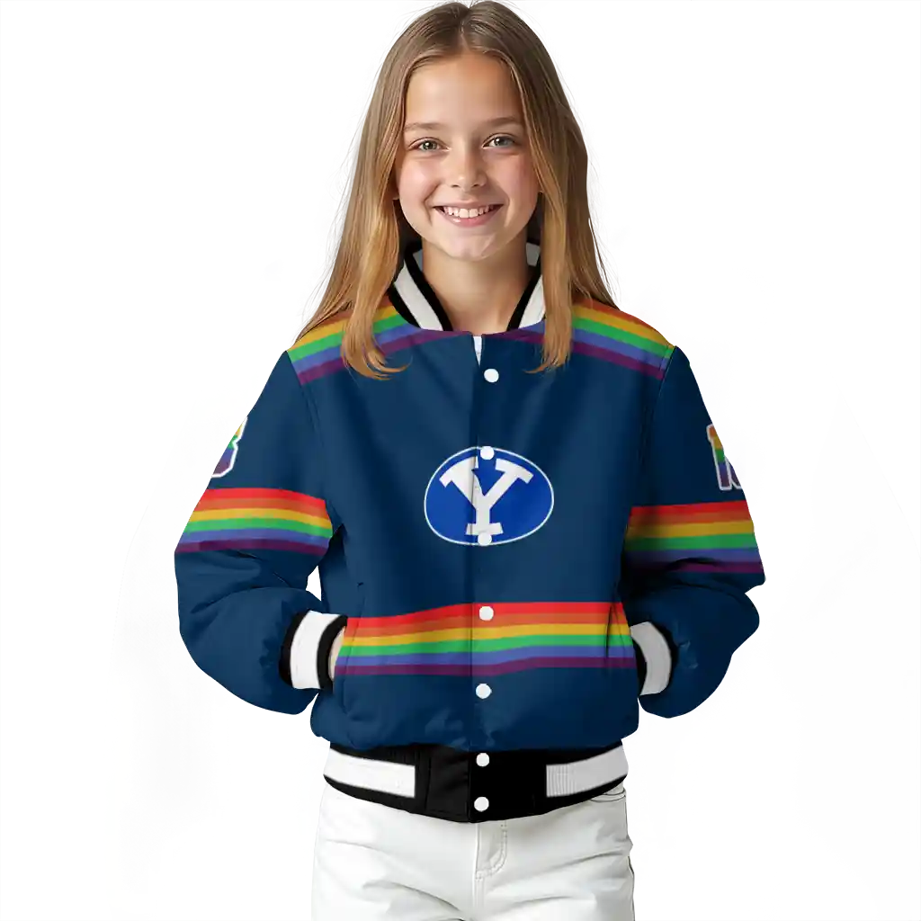 personalized byu cougars rainbow jersey number blue varsity jacket top rated personalized byu cougars rainbow jersey number blue varsity jacket top rated