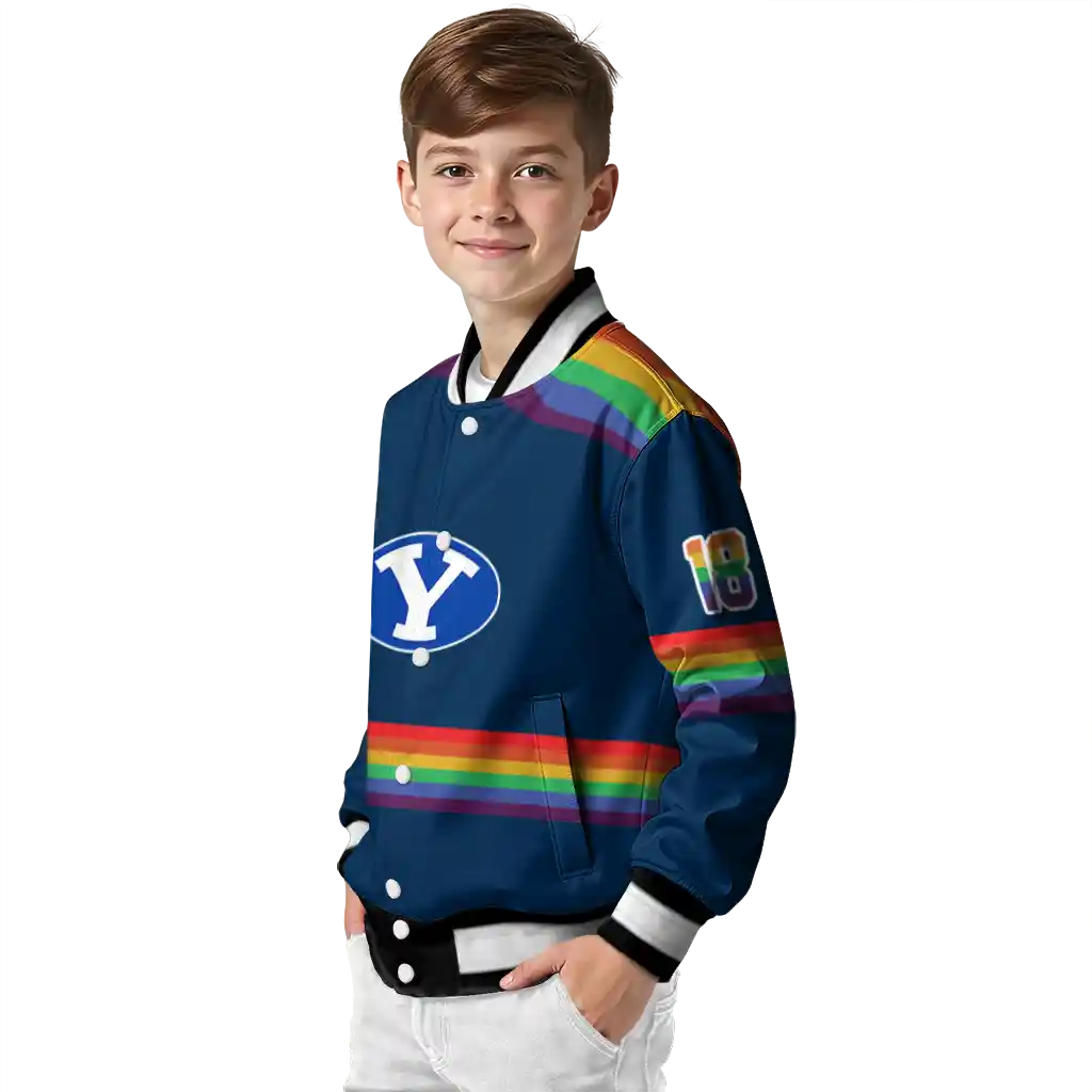 personalized byu cougars rainbow jersey number blue varsity jacket trendy personalized byu cougars rainbow jersey number blue varsity jacket trendy