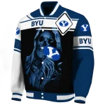 personalized byu cougars reaper hands blue black varsity jacket best selling
