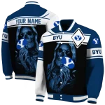 personalized byu cougars reaper hands blue black varsity jacket best selling