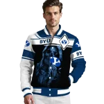 personalized byu cougars reaper hands blue black varsity jacket best selling