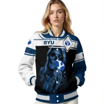 personalized byu cougars reaper hands blue black varsity jacket best selling