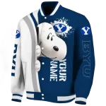 personalized byu cougars snoopy head blue varsity jacket best selling