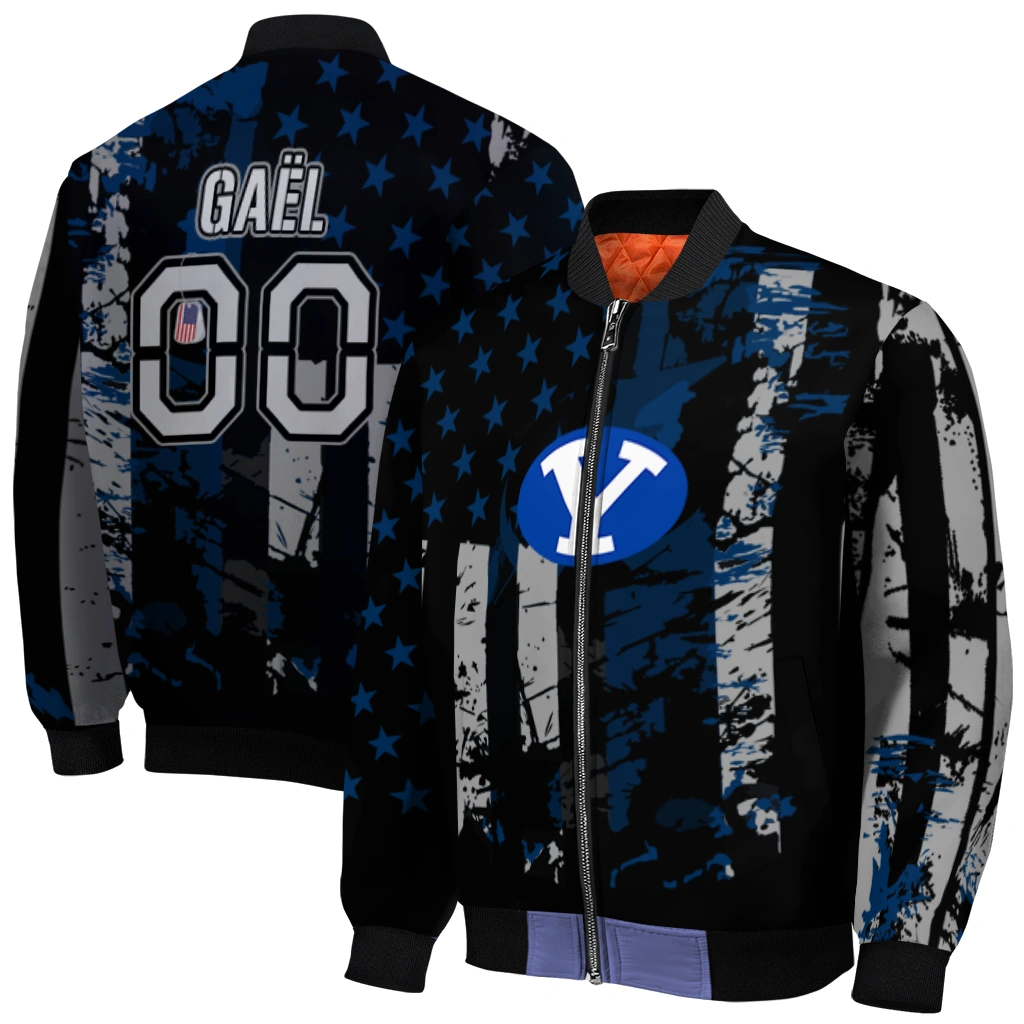 personalized byu cougars star stripes blue black bomber jacket best selling personalized byu cougars star stripes blue black bomber jacket best selling