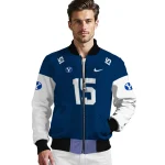 personalized byu cougars team patch blue bomber jacket best selling