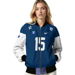 personalized byu cougars team patch blue bomber jacket best selling