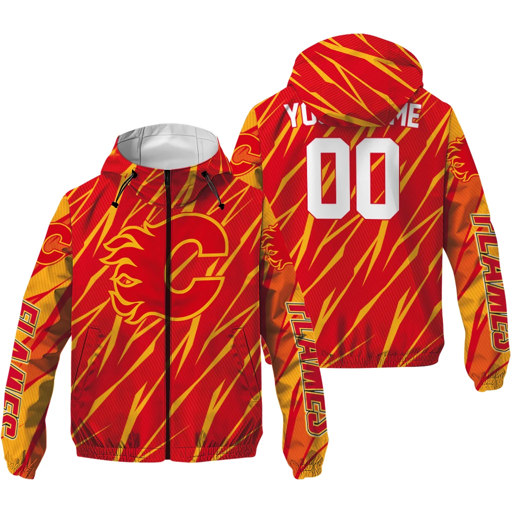 personalized calgary flames abstract streaks red windbreaker jacket high quality personalized calgary flames abstract streaks red windbreaker jacket high quality