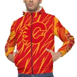 personalized calgary flames abstract streaks red windbreaker jacket best selling