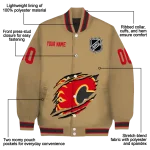 personalized calgary flames claw burst beige varsity jacket best selling