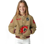 personalized calgary flames claw burst beige varsity jacket best selling