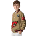personalized calgary flames claw burst beige varsity jacket best selling