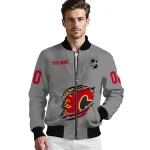 personalized calgary flames claw streak grey bomber jacket best selling