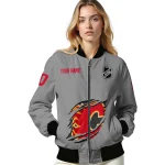 personalized calgary flames claw streak grey bomber jacket best selling