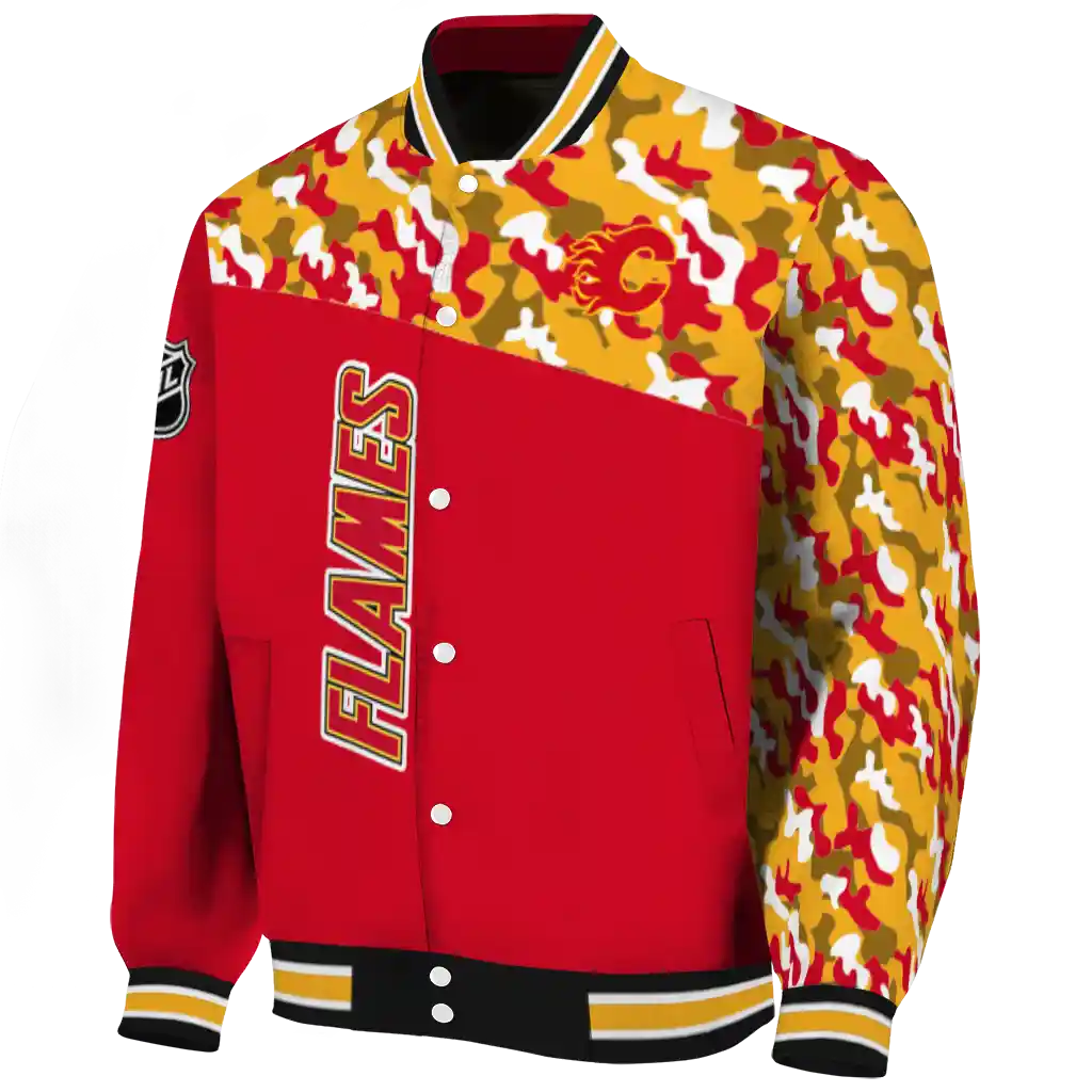 personalized calgary flames flag scratch effect red varsity jacket best selling personalized calgary flames flag scratch effect red varsity jacket best selling