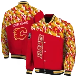 personalized calgary flames flag scratch effect red varsity jacket best selling