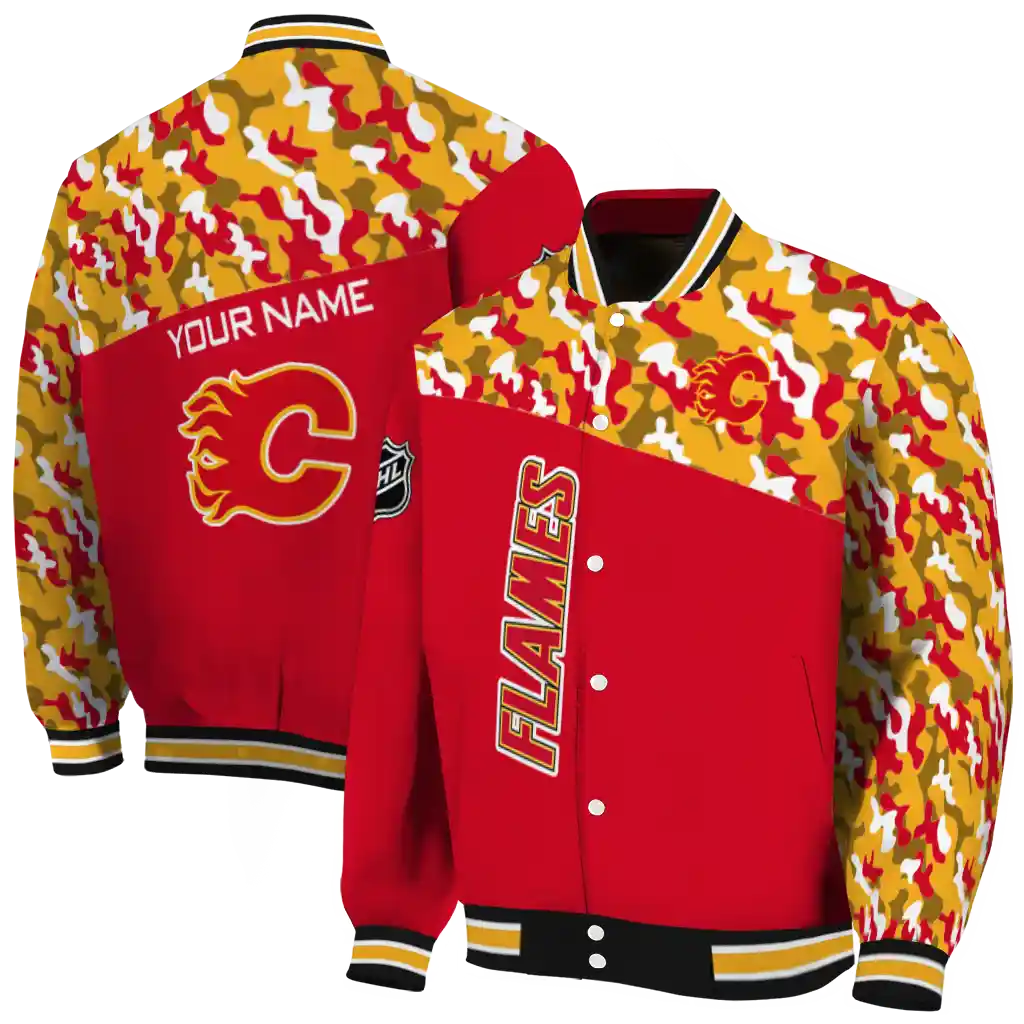 personalized calgary flames flag scratch effect red varsity jacket fashion forward personalized calgary flames flag scratch effect red varsity jacket fashion forward